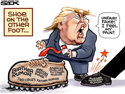 fake news political cartoon shoe and knife victem